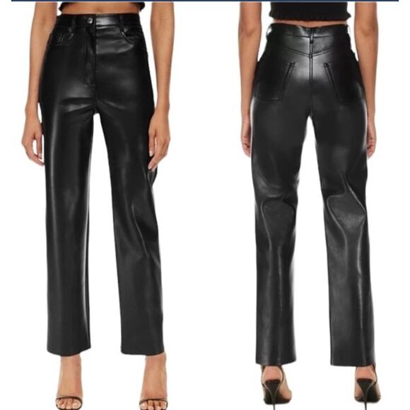 Aritzia Wilfred Melina Black Faux Leather Pant Size 4 High Rise Straight Leg - Picture 1 of 10